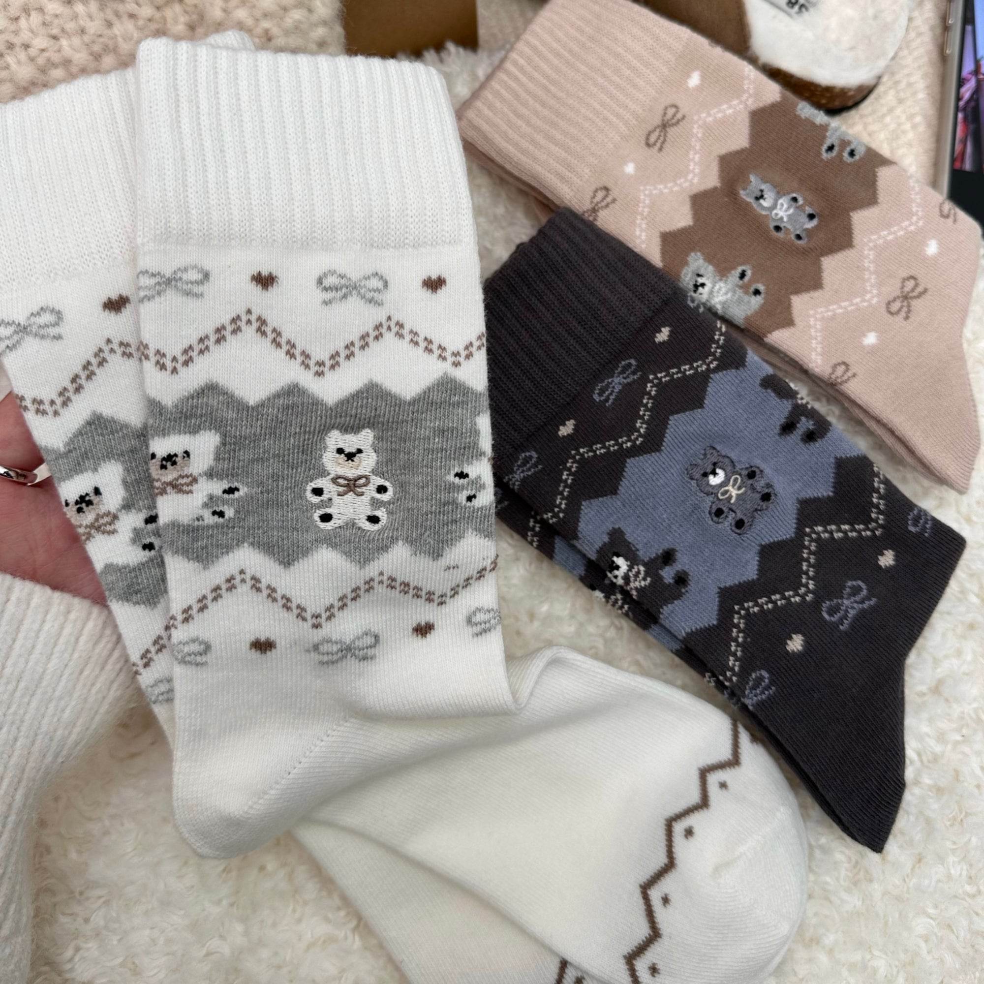 Women's Cozy Teddy Bear Crew Socks - Single Pair