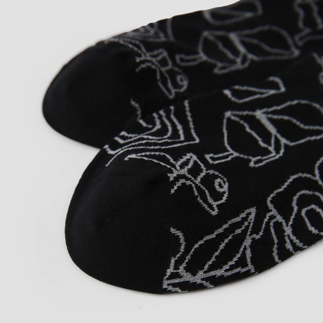 Women's Sheer Graphic Rose Calf Socks - product photo showing seamless stretch comfort