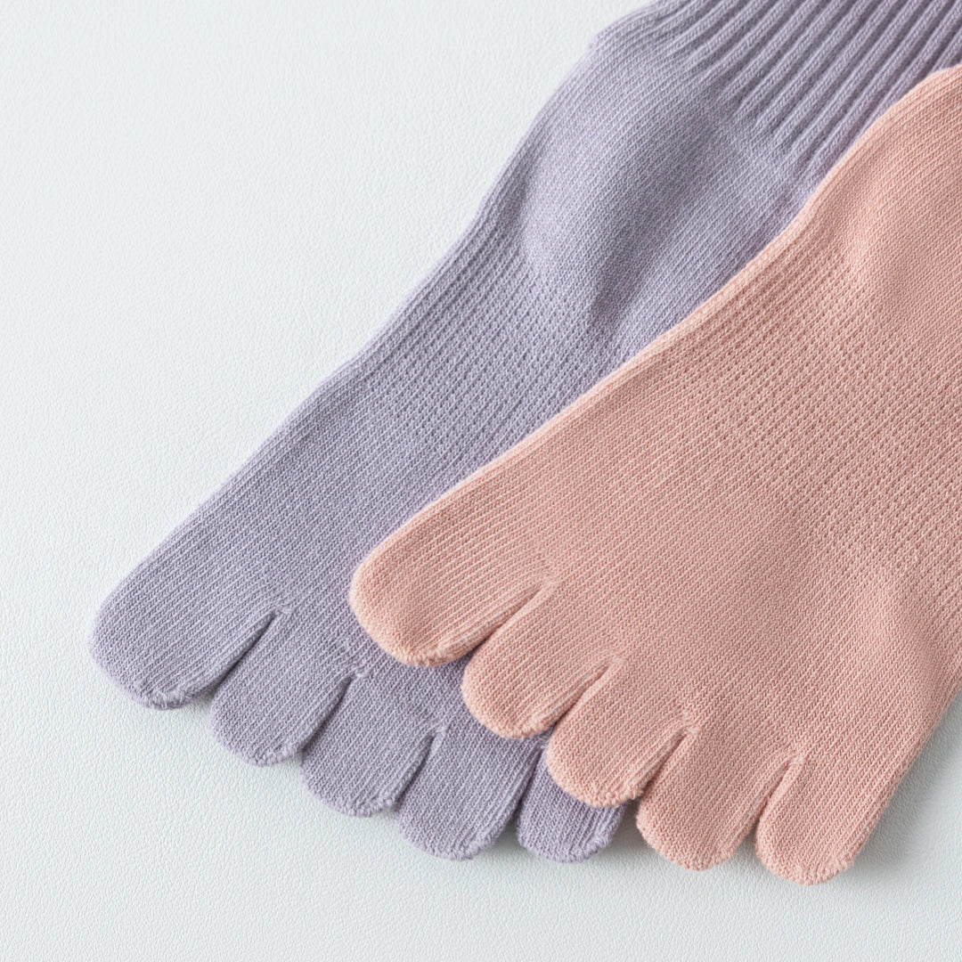 Women's Five-Toe Yoga Crew Socks - detail photo showing secure grip comfort