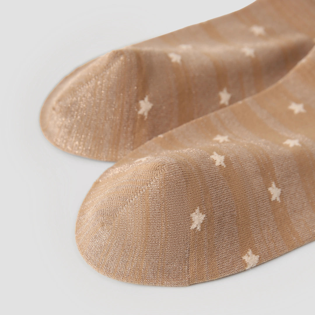 Women's Shimmer Star Knee-High Socks - product photo showing seamless stretch comfort