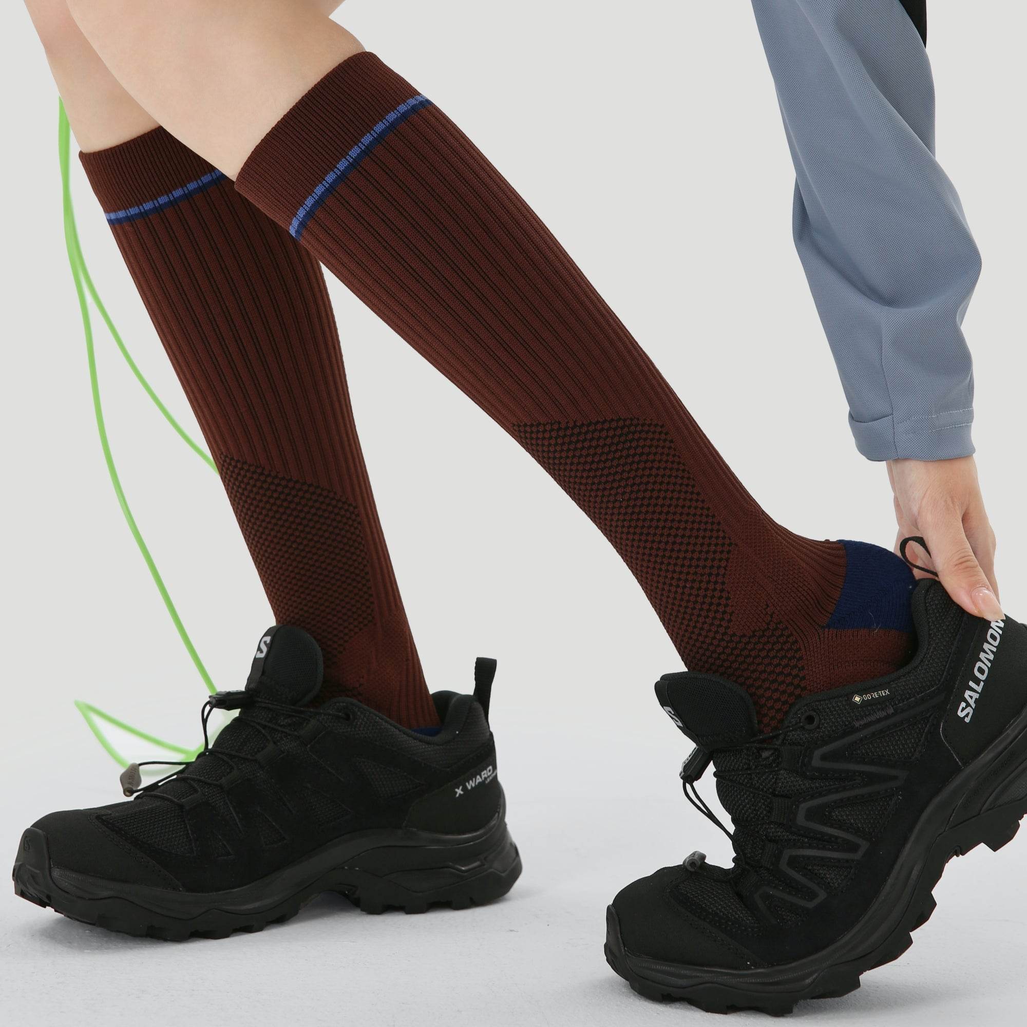 Women's Performance Knee-High Hiking Socks - Espresso & Royal Blue