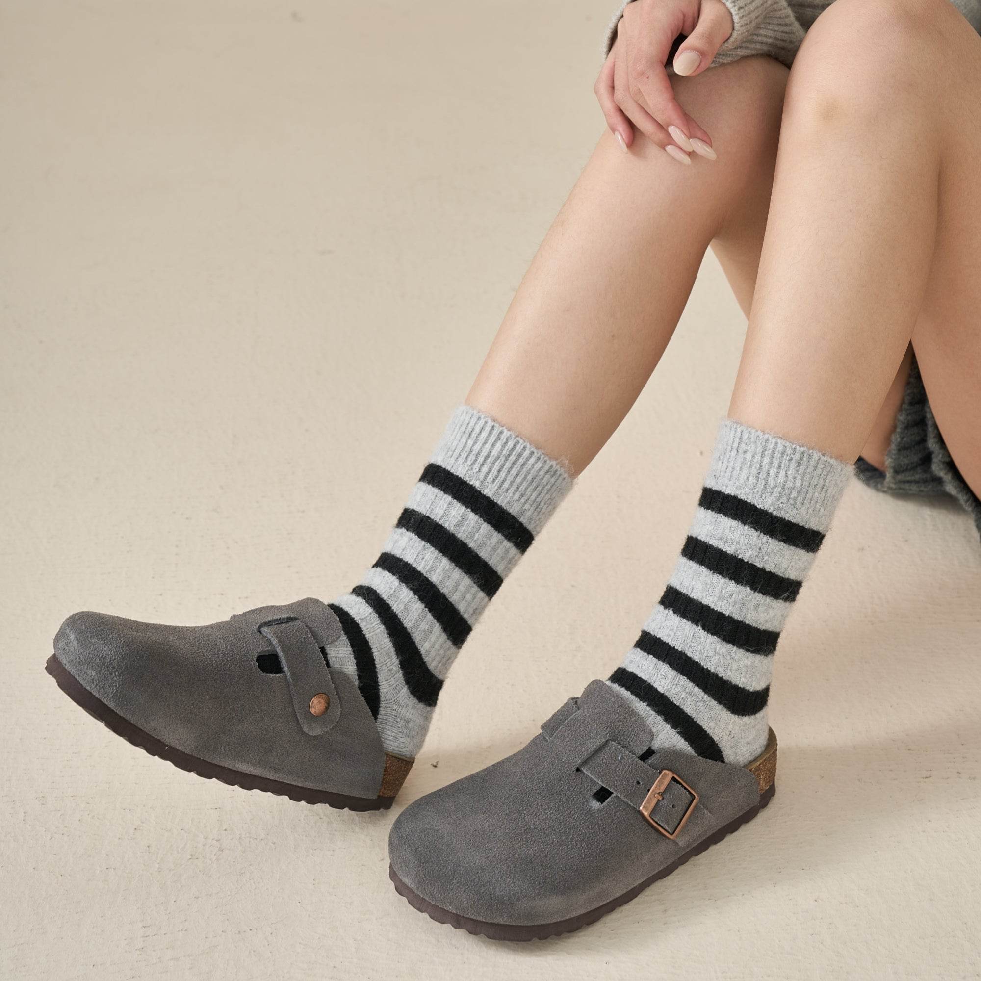 Women's Cozy Wool Blend Striped Socks - Single Pair