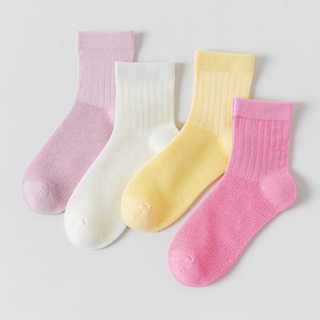 Kids' 99% Cotton Ultra-Soft Mesh Crew Socks (4-Pack)