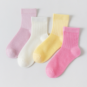 Kids' 99% Cotton Ultra-Soft Mesh Crew Socks (4-Pack) - sock set showing breathable mesh comfort