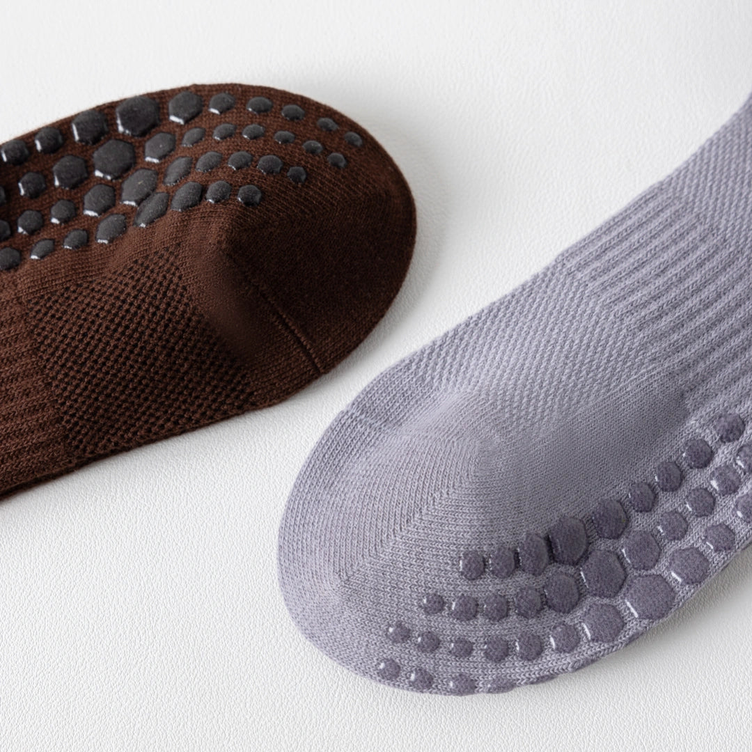 Women's 92% Cotton Yoga Mesh Crew Socks - product photo showing secure grip comfort