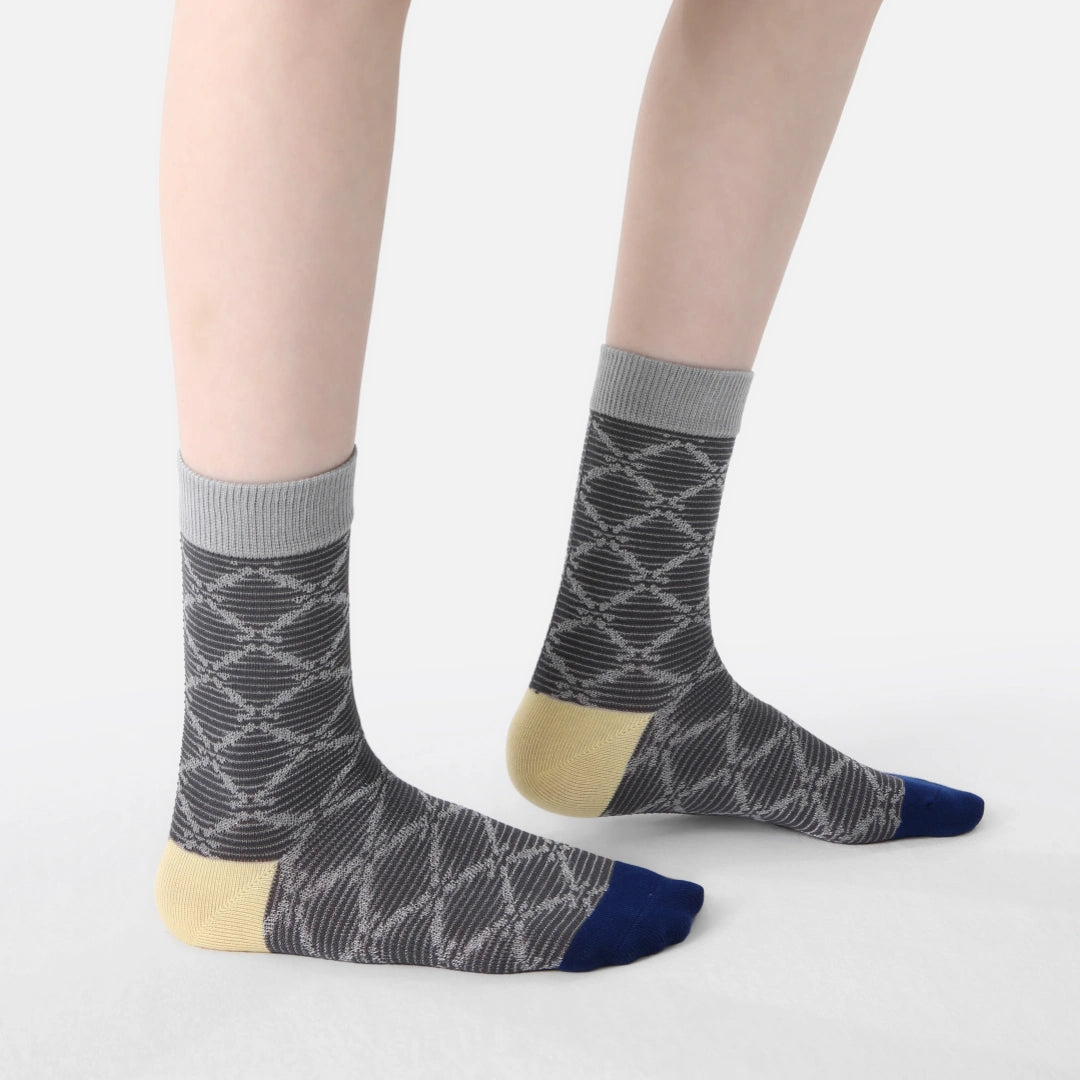 Women's Designer Retro Geometric Plaid & Polka Dot Crew Socks (3-Pack)