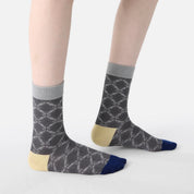 Women's Designer Retro Geometric Plaid & Polka Dot Crew Socks (3-Pack)