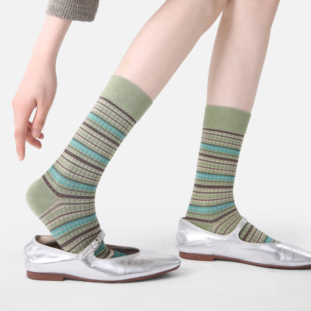 Women's Designer 3D Butterfly & Shimmer Grid Crew Socks (3-Pack)