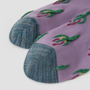 Women's Designer 3D Tufted Floral & Metallic Stripe Crew Socks (3-Pack)