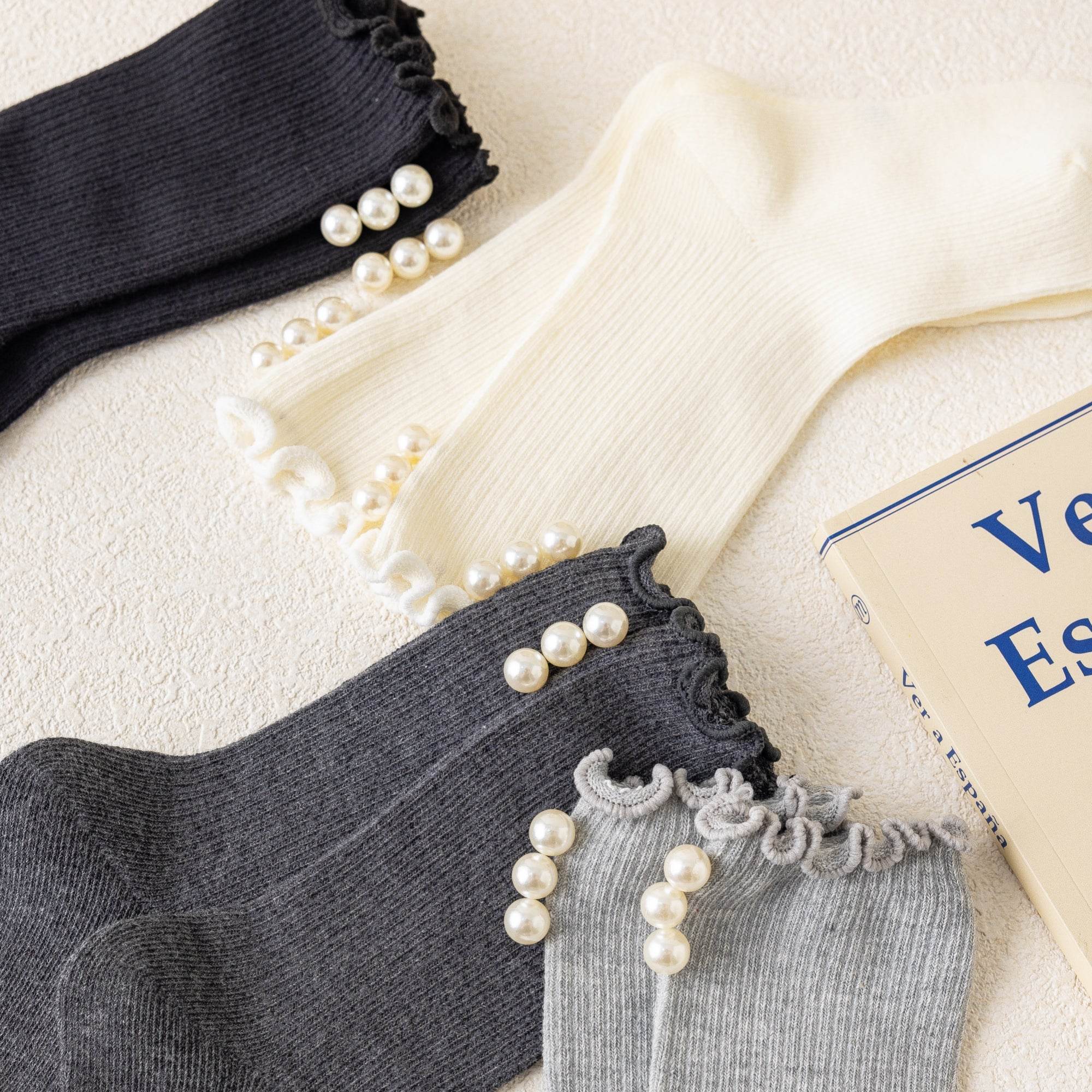 Kid's Sweet Pearl Trim Socks - 2 Pairs - Weavasocks