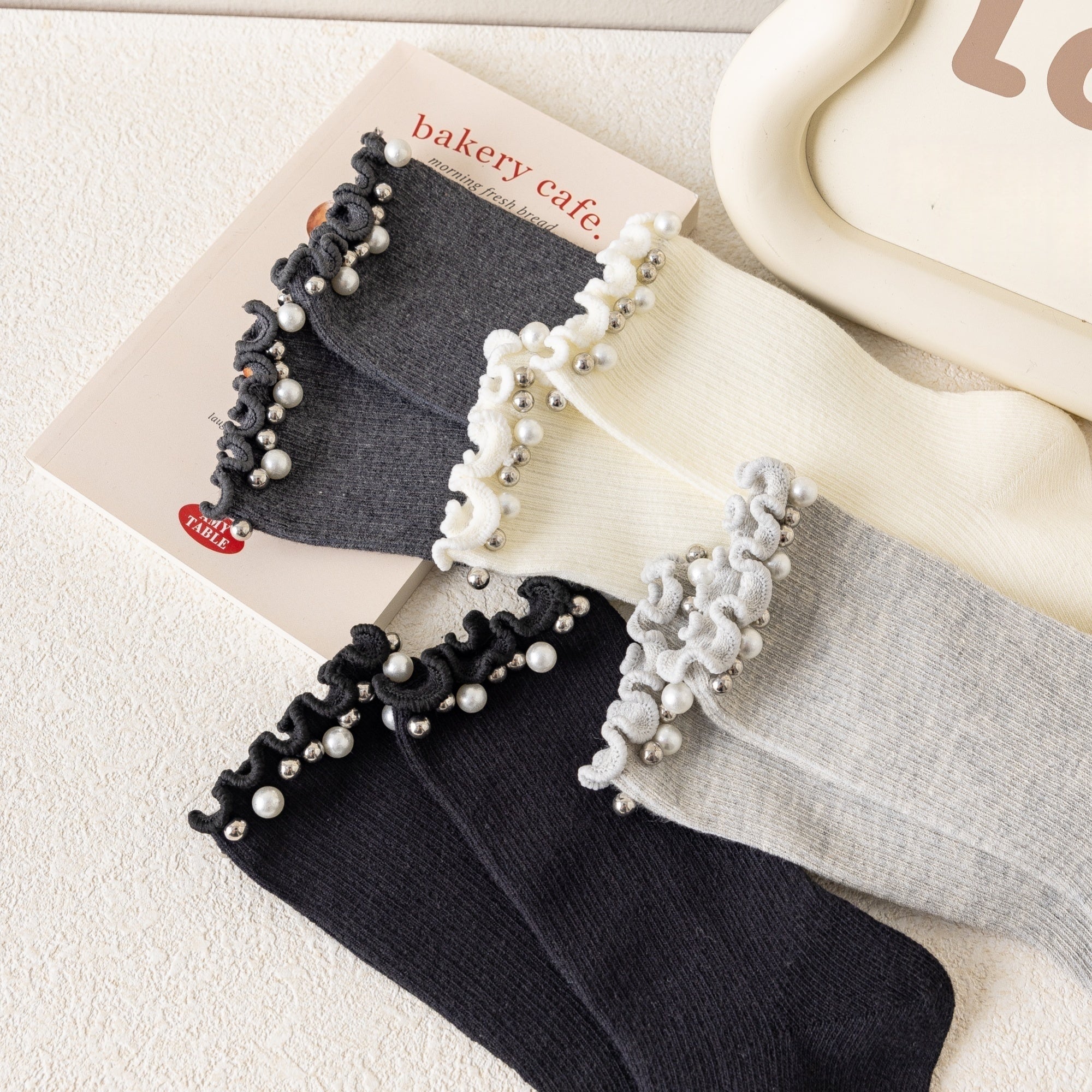 Kid's Dainty Pearl Crew Socks - 2 Pairs