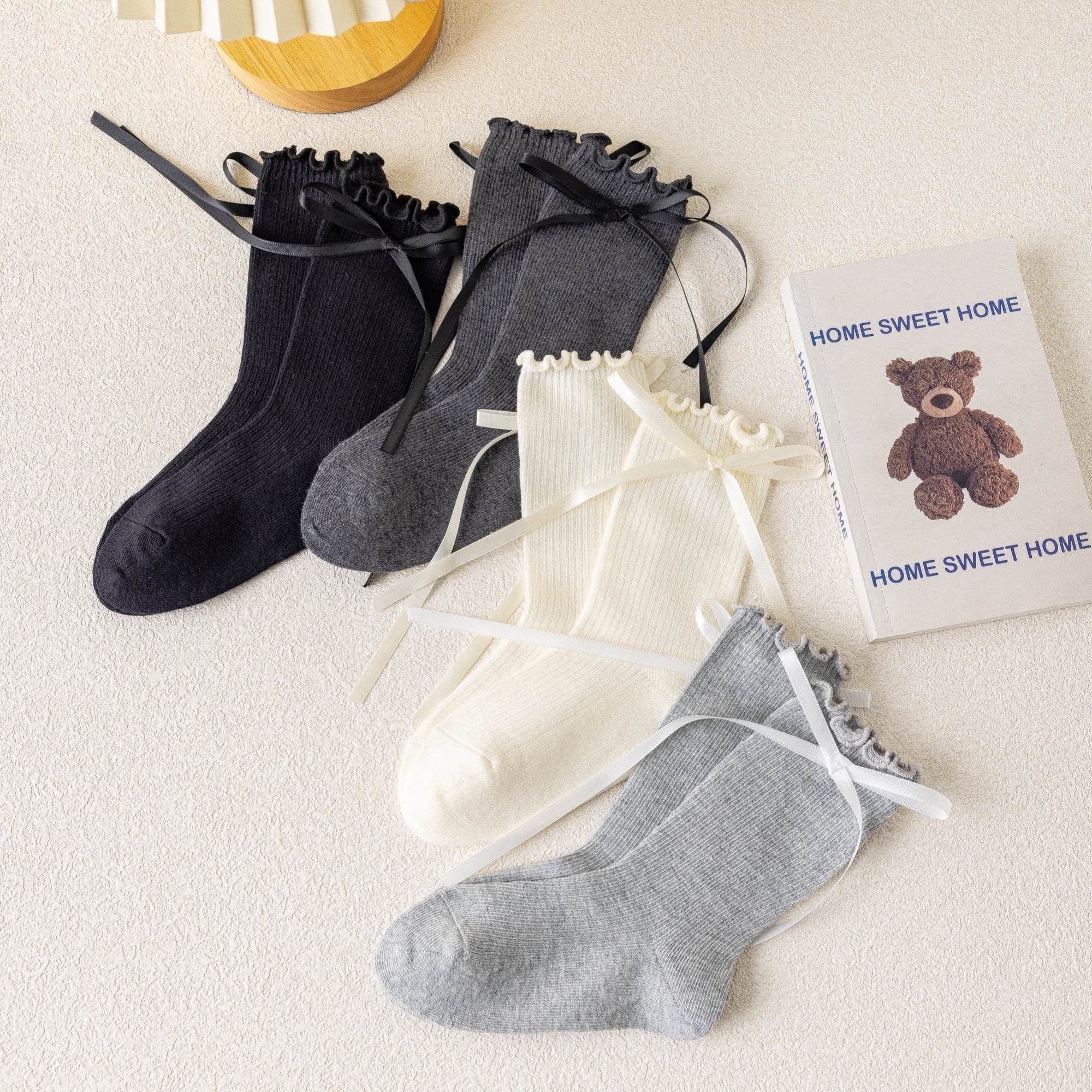 Kid's Ribbon Tie Ruffle Socks - 2 Pairs - Weavasocks