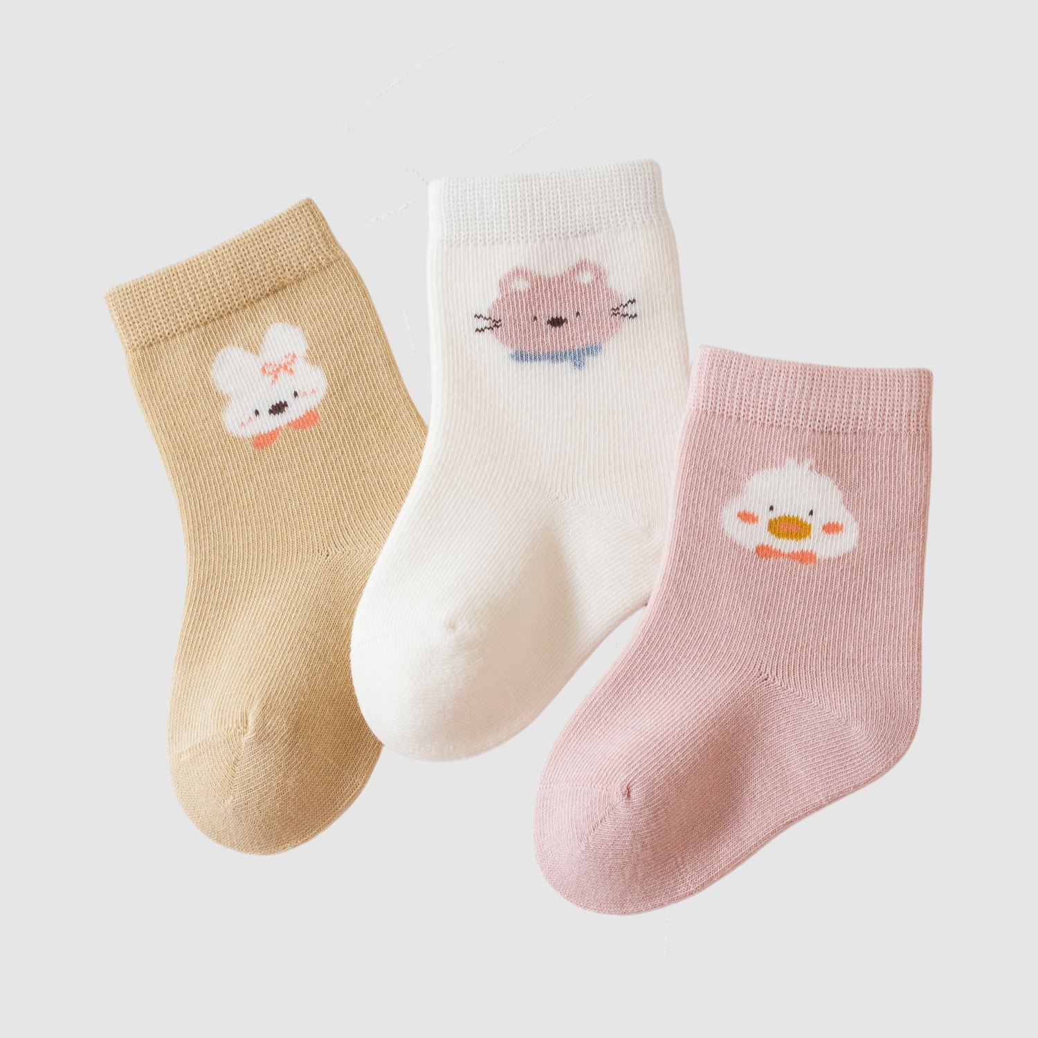 Babies' Ankle Socks with Minimalist Cartoon Faces-3 Pack