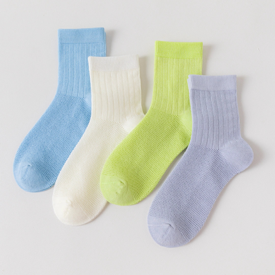 Kids' 99% Cotton Ultra-Soft Mesh Crew Socks (4-Pack)