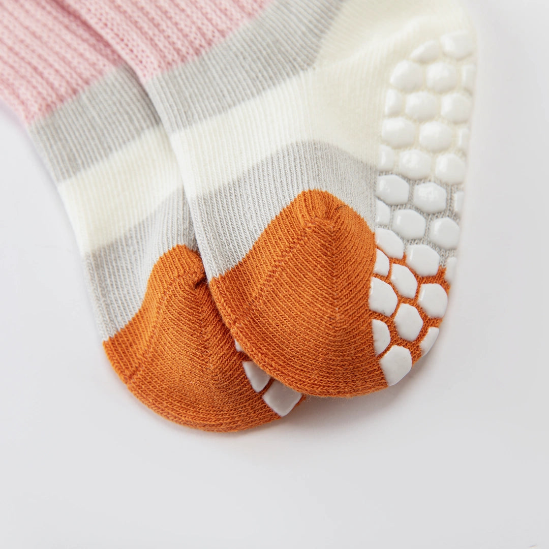 Baby & Toddler Retro Colorblock Stripe Non-Slip Socks 3-Pack - sock set showing secure grip comfort