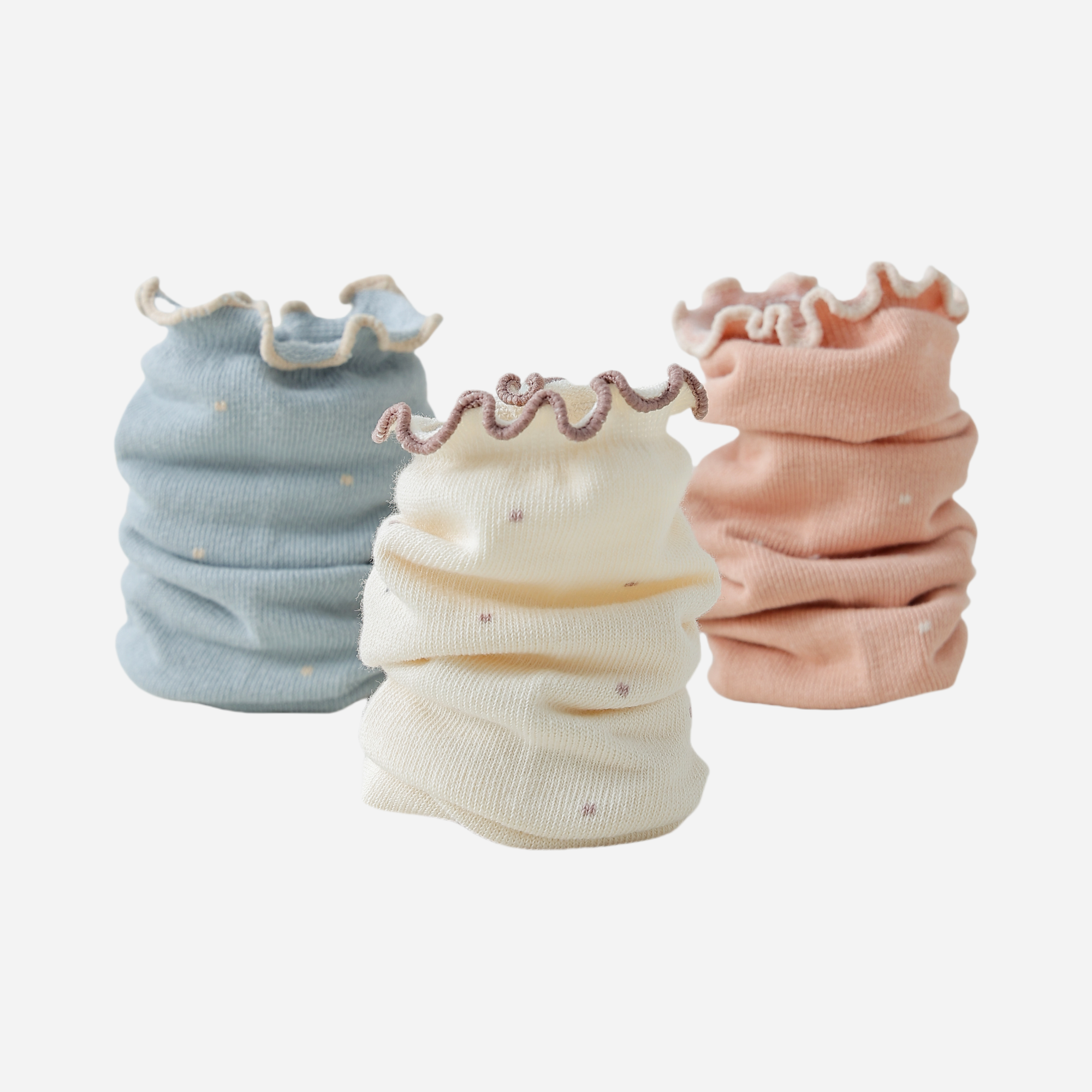 Kid's Pastel Dot Lettuce Cuff Socks - 4 Pairs