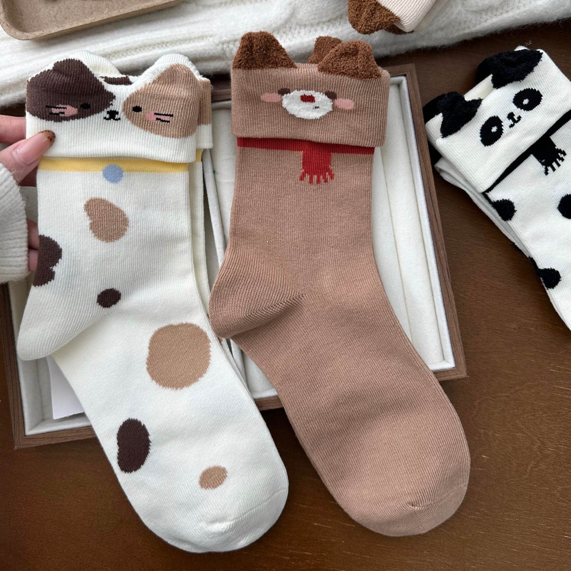 Women's Novelty Fuzzy Ear Crew Socks - Single Pair
