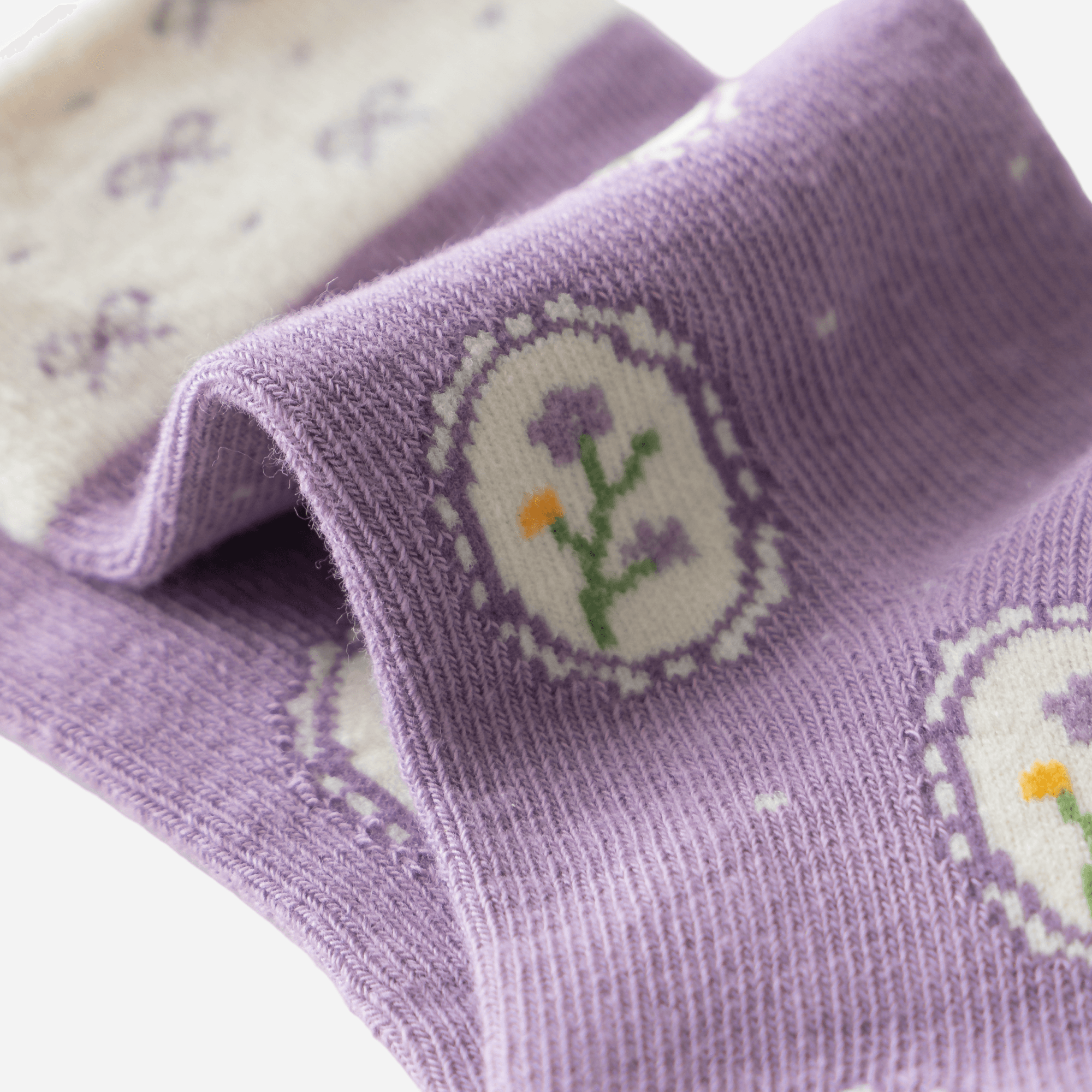 Kid's Girls' Purple Floral Crew Socks - 5 Pairs - Weavasocks