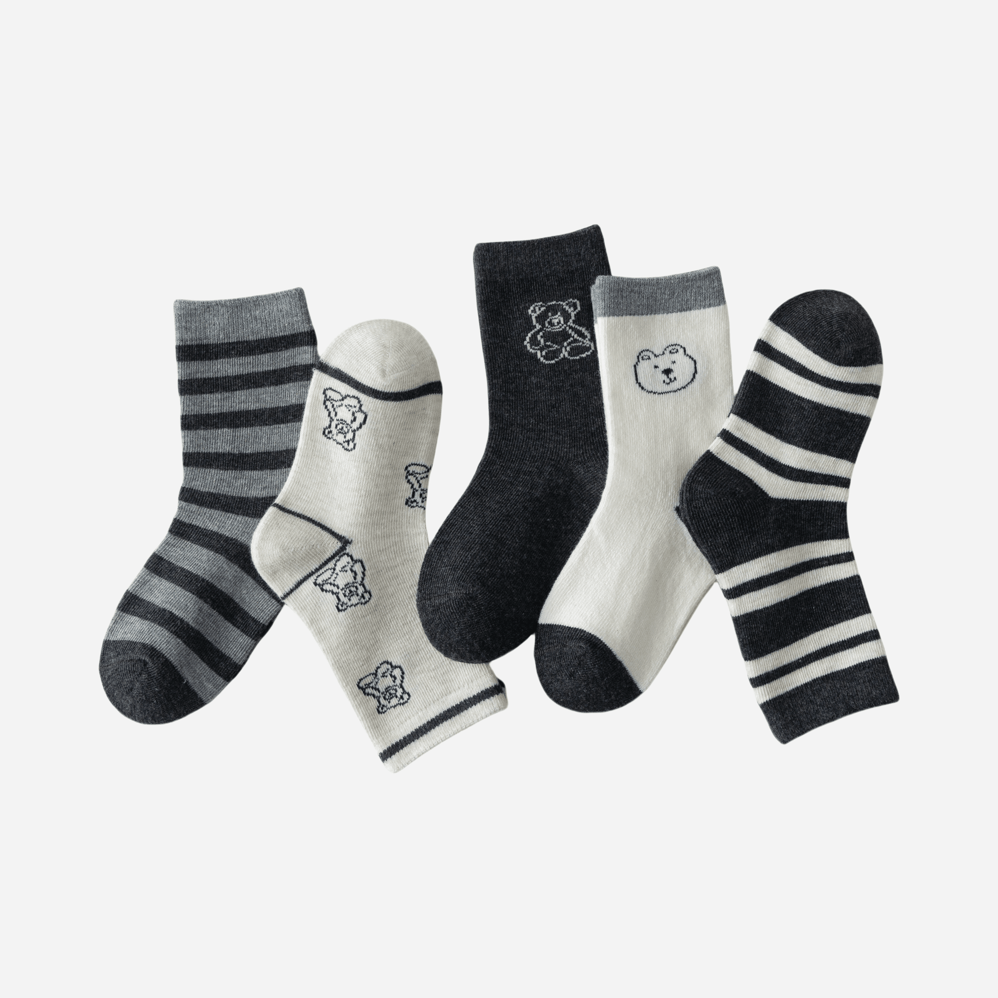Kid's Bear & Stripe Crew Socks - 5 Pairs - Weavasocks