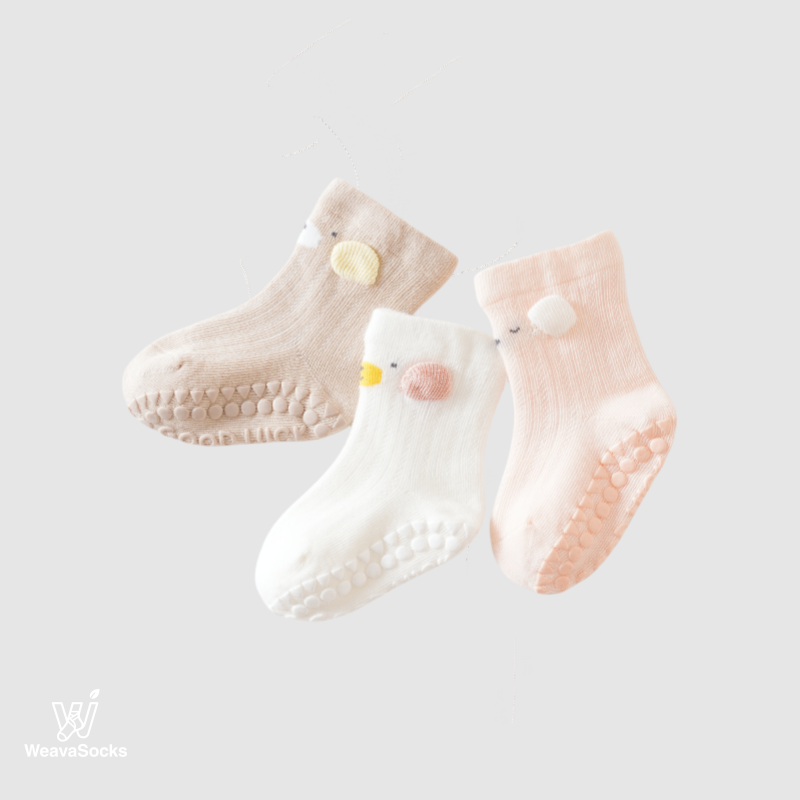 Babies' Non-Slip Mid Crew Socks-3 Pack