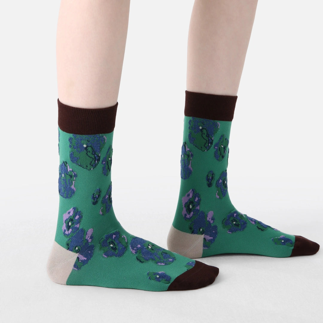Women's Designer Abstract Floral & 3D Tufted Crew Socks (3-Pack)