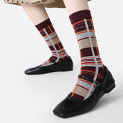 Women's Designer Retro Geometric Plaid & Polka Dot Crew Socks (3-Pack)