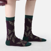 Women's Designer 3D Butterfly & Shimmer Grid Crew Socks (3-Pack)
