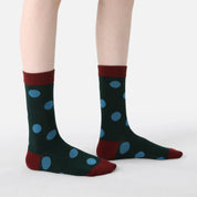 Women's Designer Retro Geometric Plaid & Polka Dot Crew Socks (3-Pack)