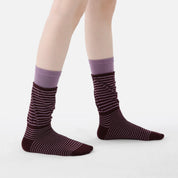 Women's Designer Maroon & Lilac Striped Non-Binding Slouch Crew Socks