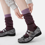 Women's Designer Maroon & Lilac Striped Non-Binding Slouch Crew Socks