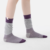 Women's Designer Heather Grey & Plum Purple Striped Non-Binding Slouch Crew Socks
