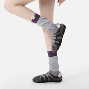 Women's Designer Heather Grey & Plum Purple Striped Non-Binding Slouch Crew Socks