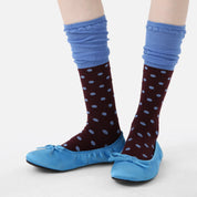 Women's Designer Chocolate & Sky Blue Polka Dot Ruched Slouch Crew Socks