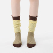 Women's Designer Butter Yellow & Mocha Striped Non-Binding Slouch Crew Socks