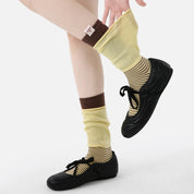 Women's Designer Butter Yellow & Mocha Striped Non-Binding Slouch Crew Socks