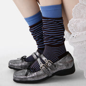 Women's Designer Espresso & Sky Blue Striped Non-Binding Slouch Crew Socks