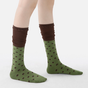 Women's Designer Matcha & Espresso Polka Dot Ruched Slouch Crew Socks