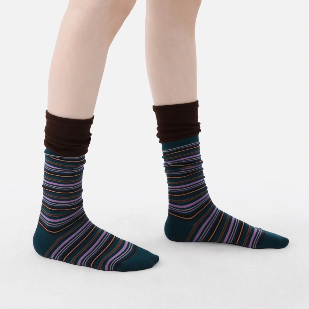 Women's Designer Teal & Lavender Striped Non-Binding Slouch Crew Socks