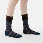 Women's Designer Teal & Lavender Striped Non-Binding Slouch Crew Socks
