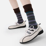 Women's Designer Teal & Lavender Striped Non-Binding Slouch Crew Socks