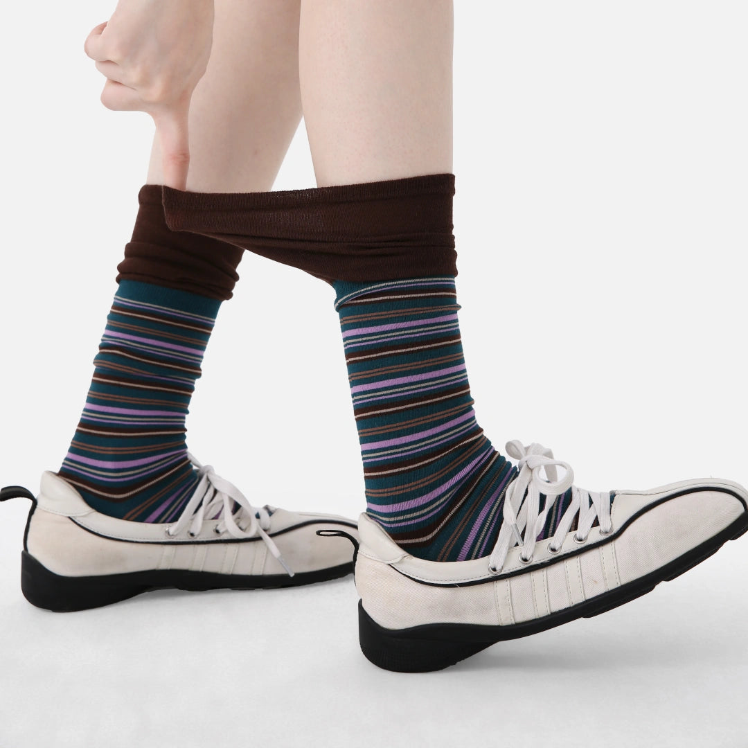 Women's Designer Teal & Lavender Striped Non-Binding Slouch Crew Socks