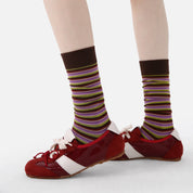 Women's Designer Retro Multi-Striped Colorblock Crew Socks