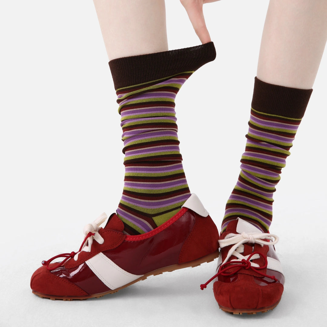 Women's Designer Retro Multi-Striped Colorblock Crew Socks