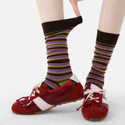 Women's Designer Retro Multi-Striped Colorblock Crew Socks