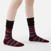 Women's Designer Burgundy & Sky Blue Striped Non-Binding Slouch Crew Socks