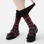 Women's Designer Burgundy & Sky Blue Striped Non-Binding Slouch Crew Socks