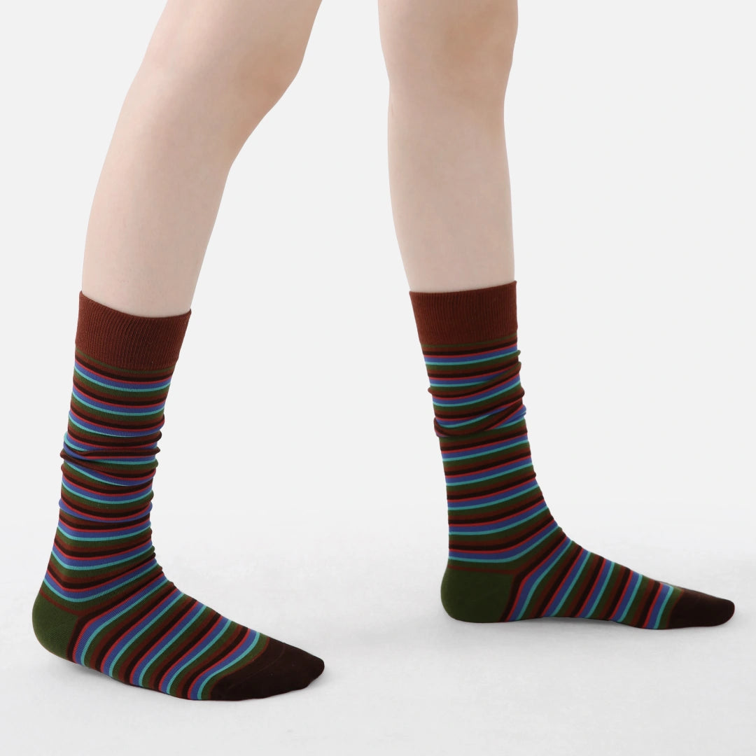 Women's Designer Cobalt & Olive Multi-Striped Colorblock Crew Socks