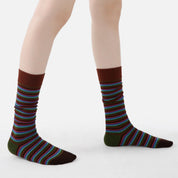 Women's Designer Cobalt & Olive Multi-Striped Colorblock Crew Socks