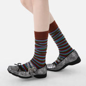 Women's Designer Cobalt & Olive Multi-Striped Colorblock Crew Socks