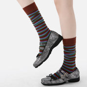 Women's Designer Cobalt & Olive Multi-Striped Colorblock Crew Socks